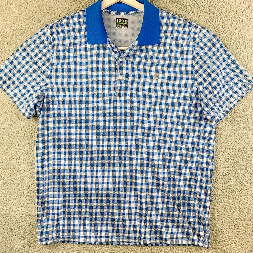 Izod Golf Shirt‎ Mens Extra Large Blue Plaid Golfer Polo Rugby Business Casual.